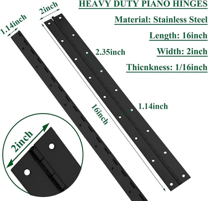 EVANCENT 4Pack Heavy Duty Piano Hinge, 2" Open Width x 16" Continuous Hinges, 0.06" Thick Stainless Steel with Holes, Black Furniture Hinges for Cabinet Door Cases Woodworking - Image 2